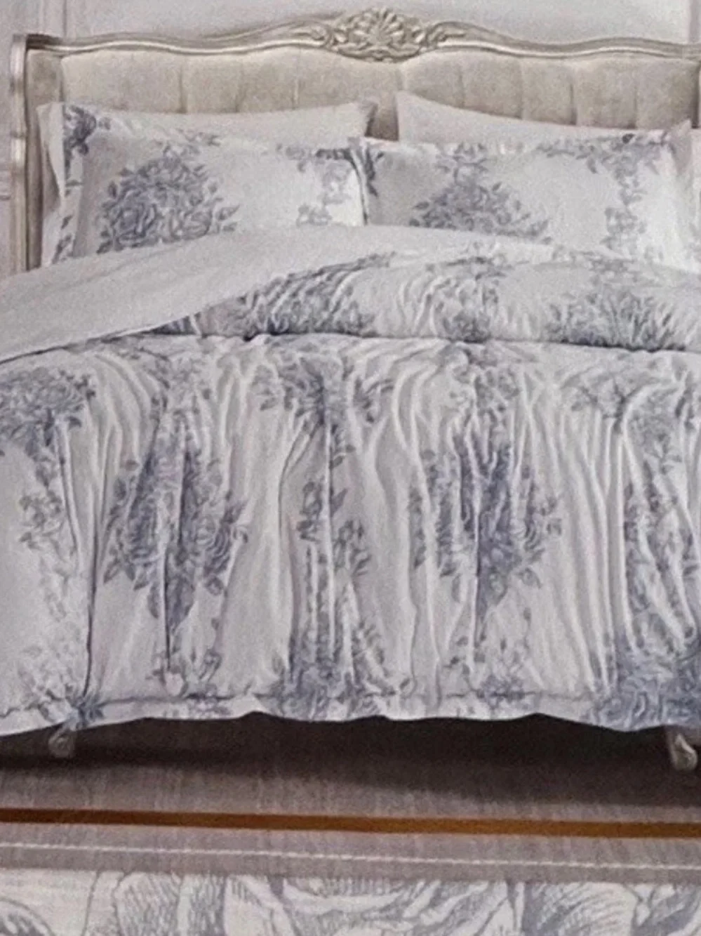 Shabby Chic Blue and White Floral Cotton Queen Comforter Set 90”x90”